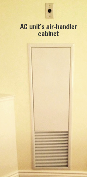The air filters are located in the AC unit’s air-handler cabinet