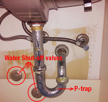 Water shut-off valve and-P-trap
